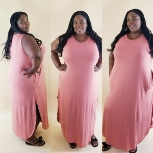 Sleeveless Scope Hem Maxi Dress Dusty Rose